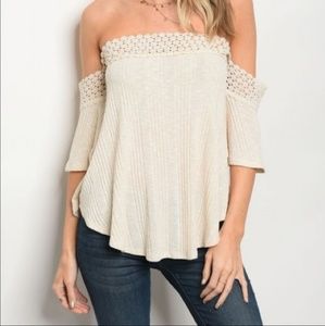 Cream off shoulder top